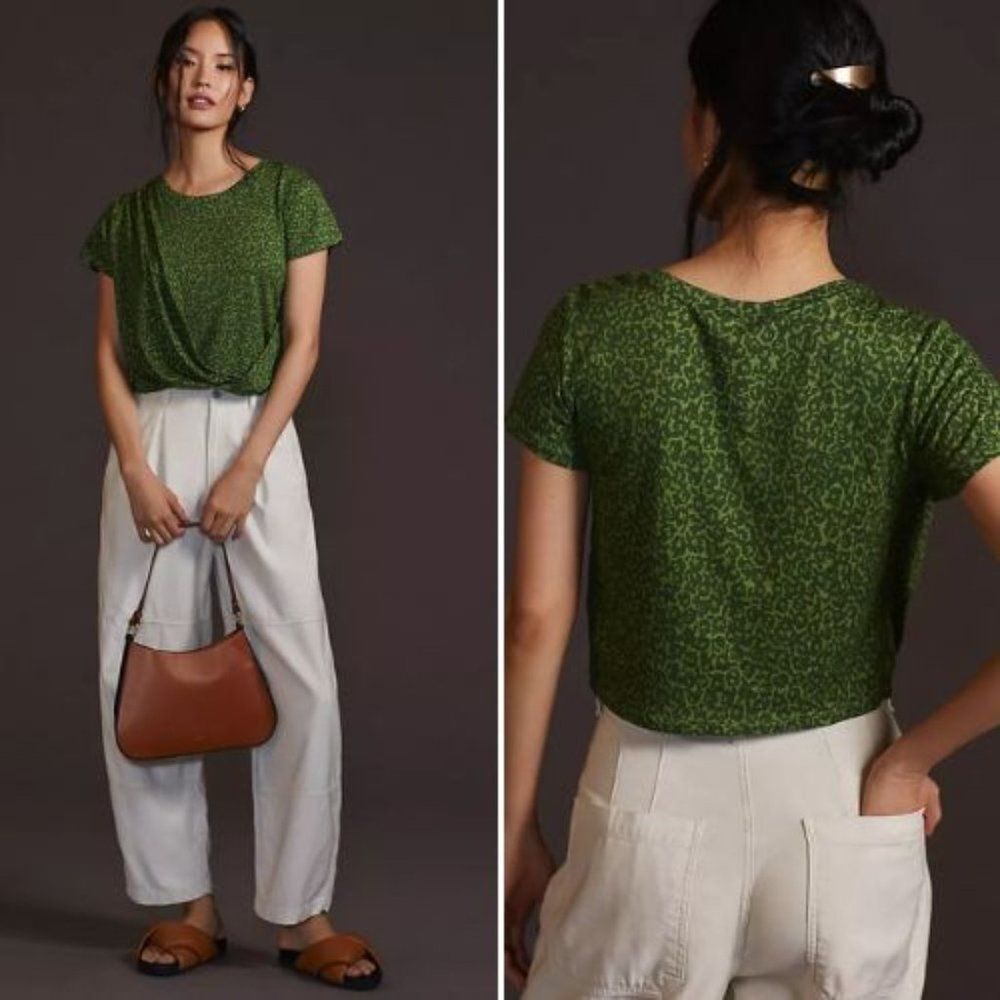 NWT Anthropologie Green Draped Tee | M